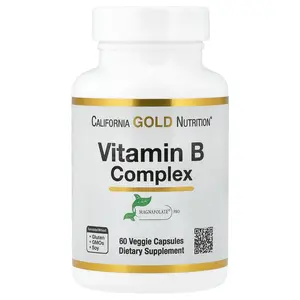 California Gold Nutrition Vitamin B Complex with Folate, Biotin, Pantothenic Acid, and Vitamin B6, 60 Veggie Capsules