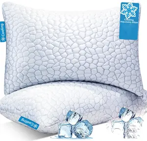 Cooling Pillow for Sleeping King Size 2 Pack, CertiPUR-US Shredded Memory Foam Bed Pillows Set of 2, Soft Cool Pillow for Hot Sleepers Adjustable Firm Pillow for Side, Back, Stomach Sleepers