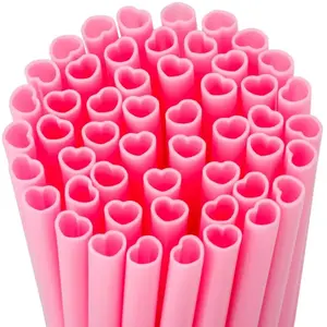 50/100 PCS Valentine's Heart Straws Pink Love-Shaped Reusable PP Plastic Straws Romantic Party Drink Decorations for Valentine's Day Wedding Celebrations