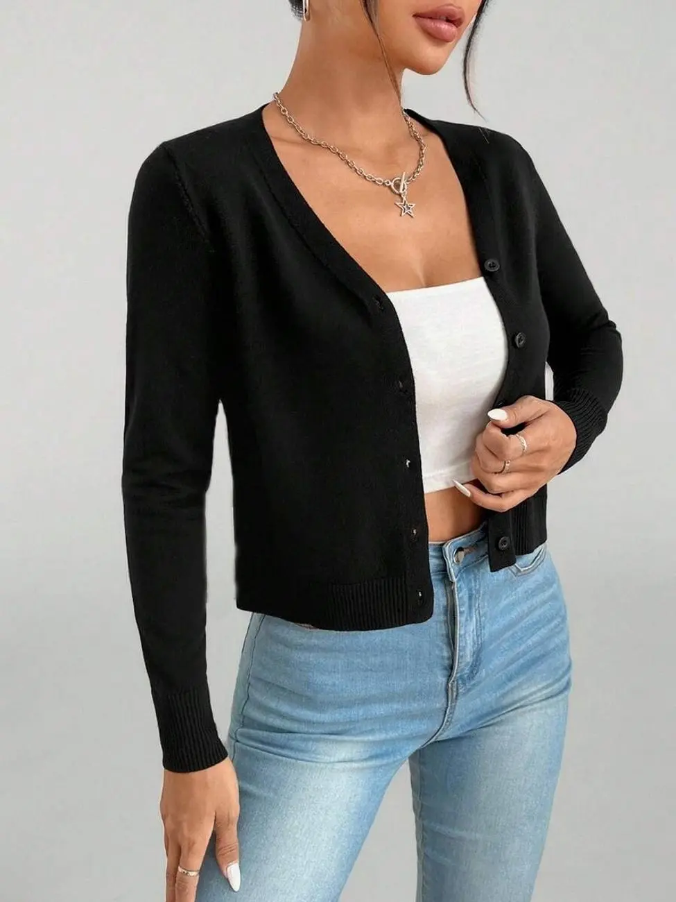 Women's Petite Button Up Knit Cardigan, Soft Long Sleeve Sweater for Fall Winter