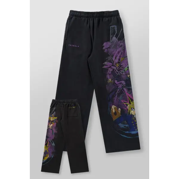 Men's Anime Dark Magician Graphic Sweatpants Loose Fit Black Streetwear Wide Leg Pants
