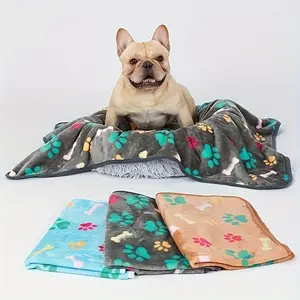 Plush Pet Blanket Suitable for Dogs & Cats Bed Sofa Couch, Absorbent Coral Fleece Claw Print Blanket, All Seasons Pet Mat