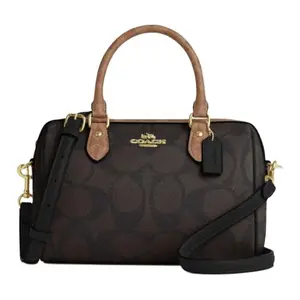 COACH Rowan 25 Printed Logo Coated Canvas Crossbody Handbag for Women, Medium, Brown