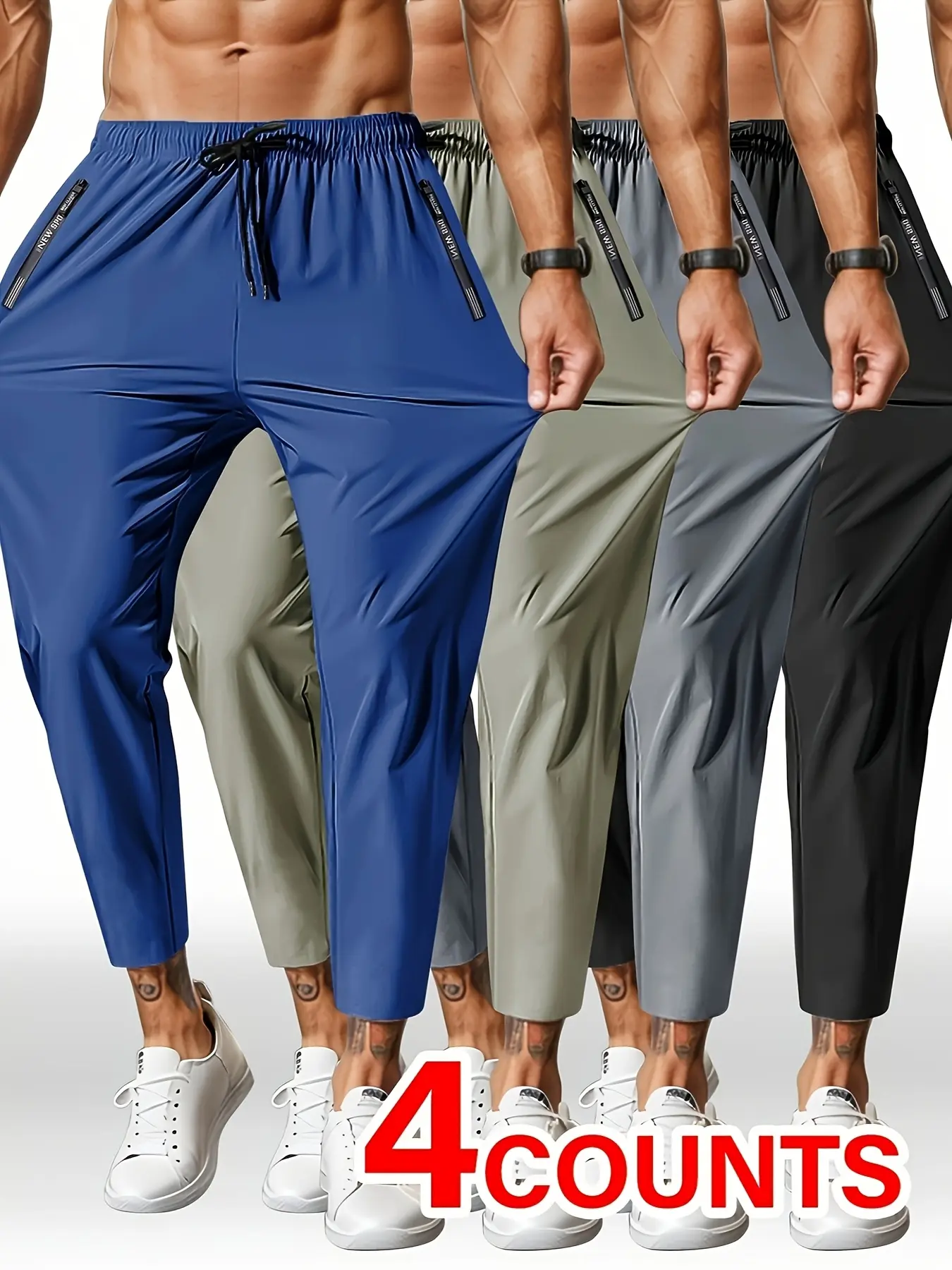 4-Pack Ice Silk Pants for Daily Exercise, Running & Jogging — Breathable, High Stretch Fitness Wear