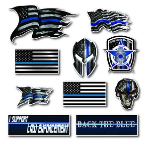Small Mega Variety Pack of Thin Blue Line Skull Police Officer Blue Lives Matter American Flag Vinyl Decal Sticker Car Truck BLM(11 Pack)