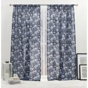 Nicole Miller Dara Light Filtering, Semi Sheer Rod Pocket Curtain Panels, 54"x108", Indigo, Set of 2
