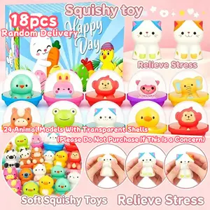 18Pcs Animal Squishy Toys with Transparent Shell，Stress Relief Animal Toys with Clear Shell (24 animal designs with transparent cases)，Random Delivery (Please Do Not Purchase If This Is a Concern)