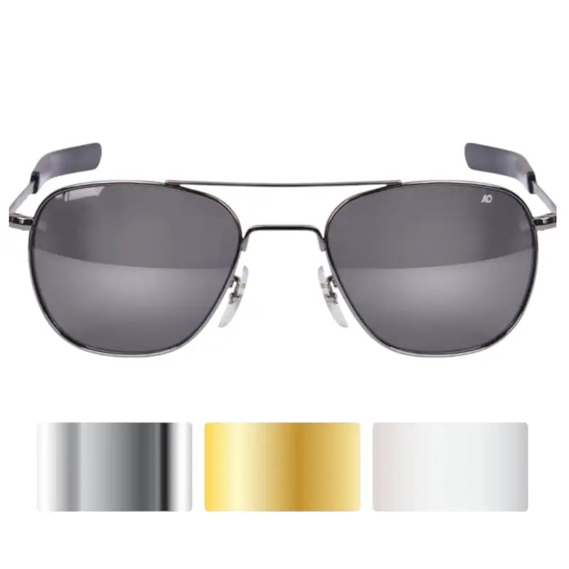 Rothco Original AO Eyewear Unisex Pilot Aviator Sunglasses - Full-Rim Metal Frames, 98% UVA/100% UVB UV Protection, Wide Nose Bridge, Bayonet-Style Temples, American-Made, 52MM/55MM/57MM Sizes, Chrome/Gold/Matte Finishes, DEHP-Free Polycarbonate Lenses, P