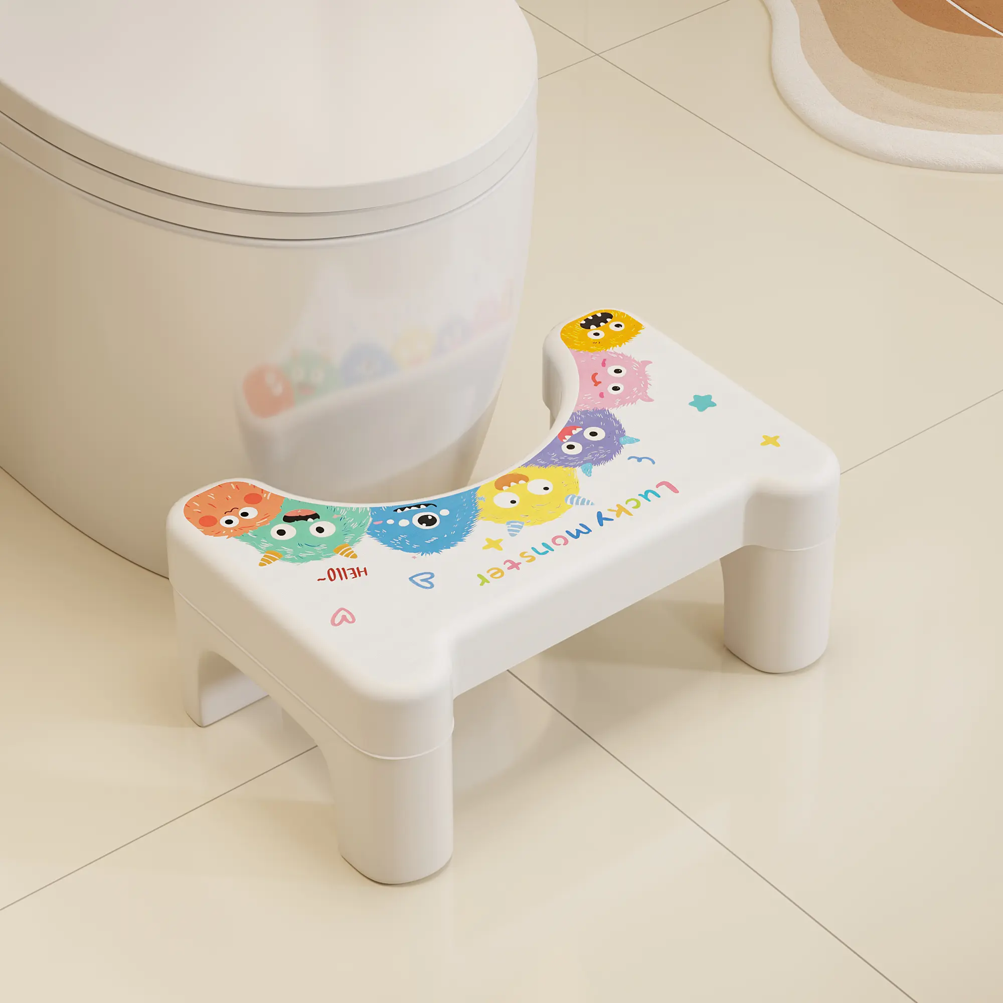 UDEAR Household Toilet Stool,Cartoon Pattern Thickened Durable Non-slip Design for Bathroom,Toilet Footstool