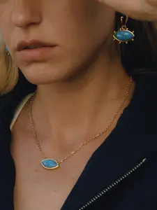 Ladies Necklace Blue Turquoise Devil s Eye Pendant Chain Stainless Steel 18k Gold Plated Waterproof And Anti Allergy Lucky Jewelry Perfect Holiday Fashion Gift
