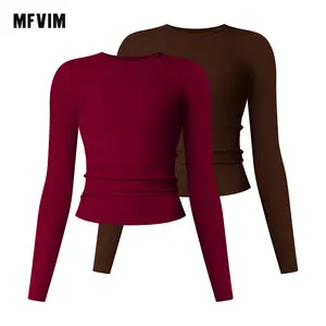 Comfortable long-sleeved T-shirt for running and fitness, high elastic all-season wear, daily wear tight solid color bottom shirt Athletic Workout Clothing