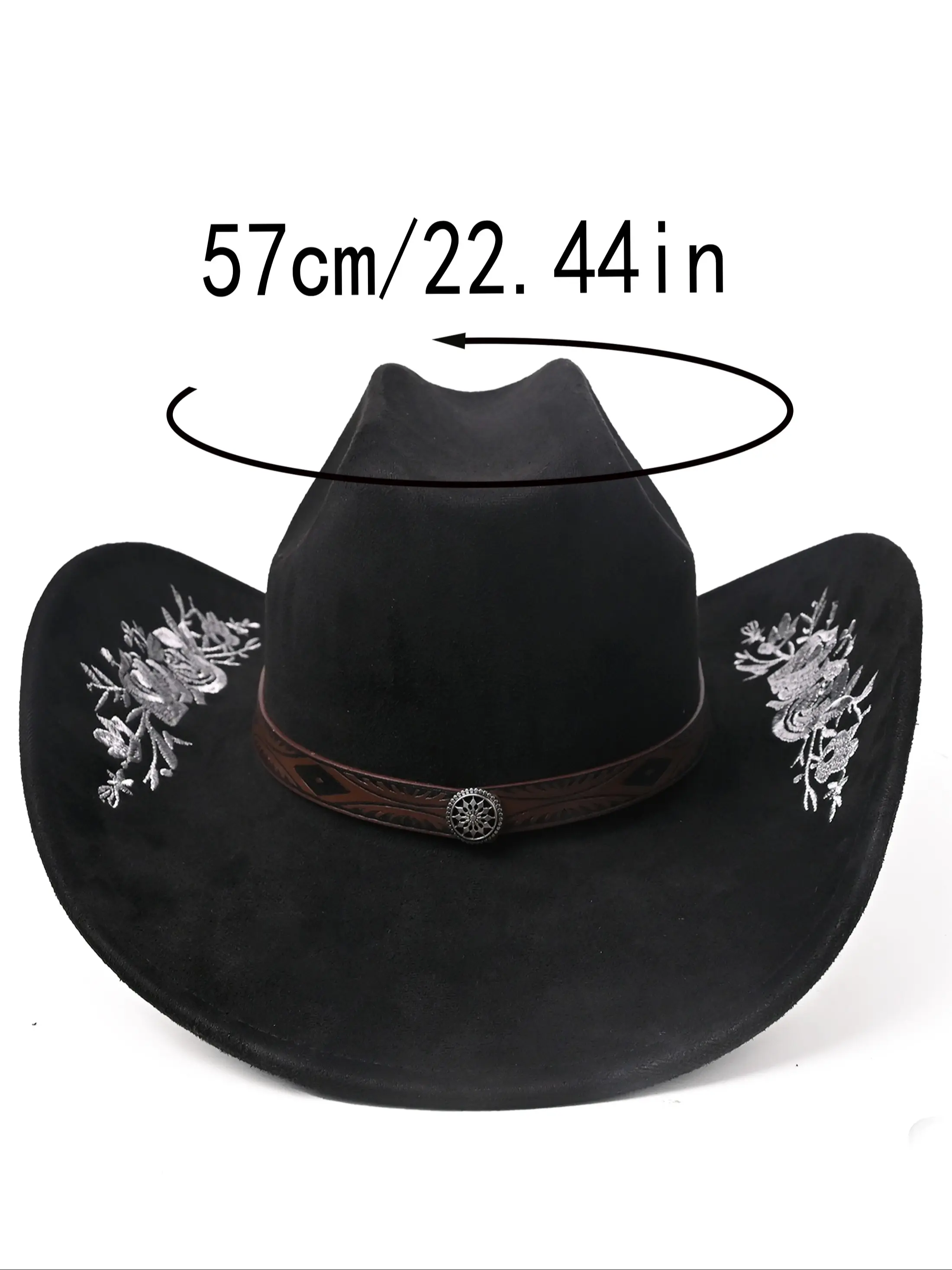 Wide Brim Felt Cowgirl Hat with Embroidery, Suede-Finish, Adjustable Red floral burned suede wide brim cowboy hat – Bittersweet  main image 3