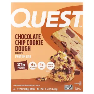 Quest Nutrition Protein Bar, Chocolate Chip Cookie Dough, 4 Bars, 2.12 oz (60 g) Each