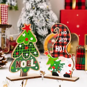 Christmas Tabletop Decorations, Wooden Tree Signs for Party & Home Decoration, Layered Tray Display, Rustic Farmhouse Style