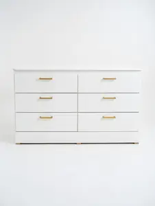 Modern White 6-Drawer Double Dresser with Gold Handles 🌟🤍
