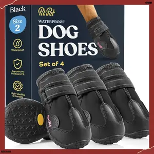 Waterproof Dog Shoes - Stylish Designed Shoes for Dogs - Dog Boots with Non-Slip Rubber Bottom Protects Paw from Hot or Cold Pavement, Dog Booties with Reflective Straps for Dogs Safety, Puppy Shoes.(Costume Sets)