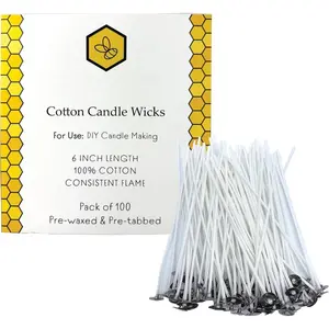 100 count  Candle Wick 6" Pre-Waxed for Candle Making, Candle DIY