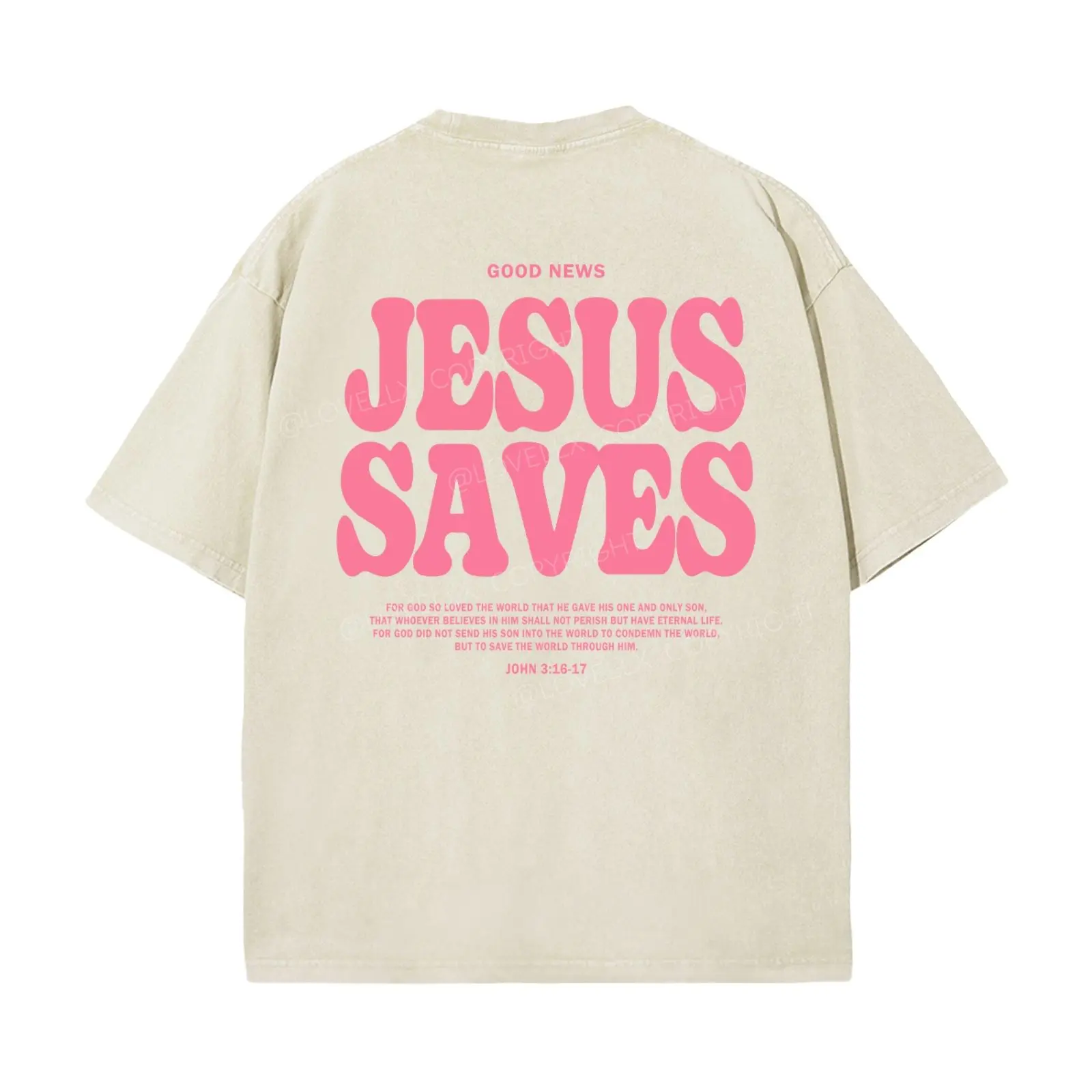 Women's Casual Comfy Short-Sleeve Top - Washed Christian T-Shirt with "Jesus Saves" Graphic, Unisex Round Neck Design, Shortsleeve, Christian Clothing, Unisex Fit, Washed Fabric