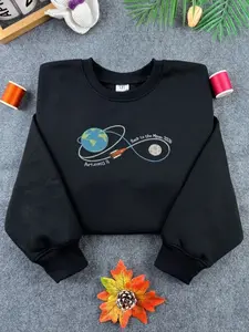 Space Graphic Sweatshirt – Minimal Moon & Rocket Crewneck Unisex