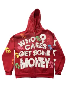 Trendy American-style letter pattern loose and comfortable hooded sweatshirt with zipper closure for men and women, vintage style hoodie jacket top.
