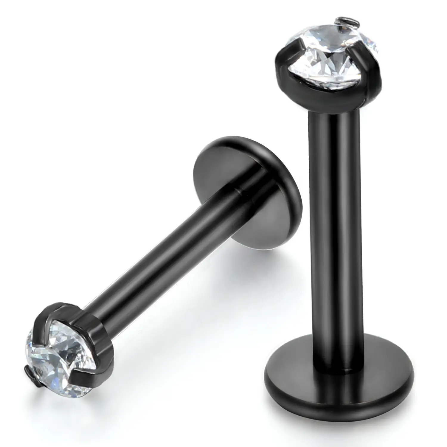 OIDEA Minimalist Stainless Steel Internal Thread Lip Labret Stud, Sparkling CZ Hypoallergenic Body Jewelry for Piercings, Multi-Size (8mm,10mm), Monroe Piercing Accessory, Circular Base, Stainless Steel Jewelry, Lip Stud, 6Mm, A-Black-10Mm