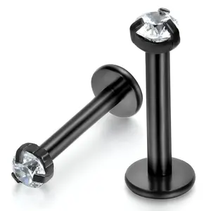 OIDEA Cubic Zirconia Internal Thread Lip Labret Stud in Stainless Steel — Hypoallergenic Body Jewelry