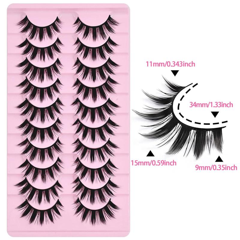Reusable Anime Cat Eye False Eyelashes, 2 Boxes of 10 Pairs Dense Mixed Curl Lashes, 0.07mm Thick, Japanese Cosplay Style, Solid Form Makeup