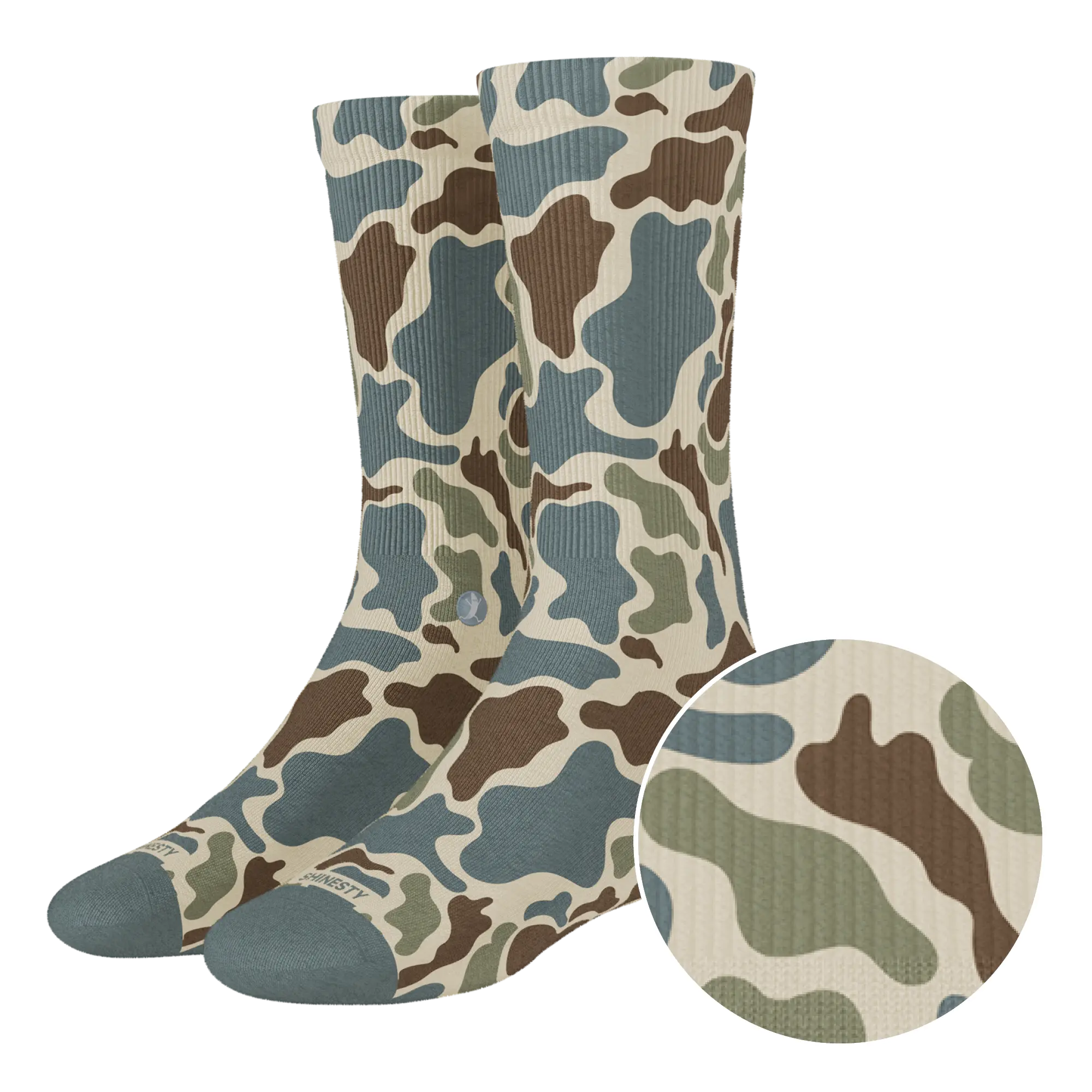 The Blender | Shinesty Grey Duck Camo Heel Hammock™ Crew Socks