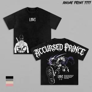 Loki Accursed Prince Washed Tee – One Piece Elbaf Giant Prince Norse Myth Anime Manga Graphic Double Printed T-Shirt, Menswear Heavy Cotton Unisex Oversize Streetwear Vintage Retro