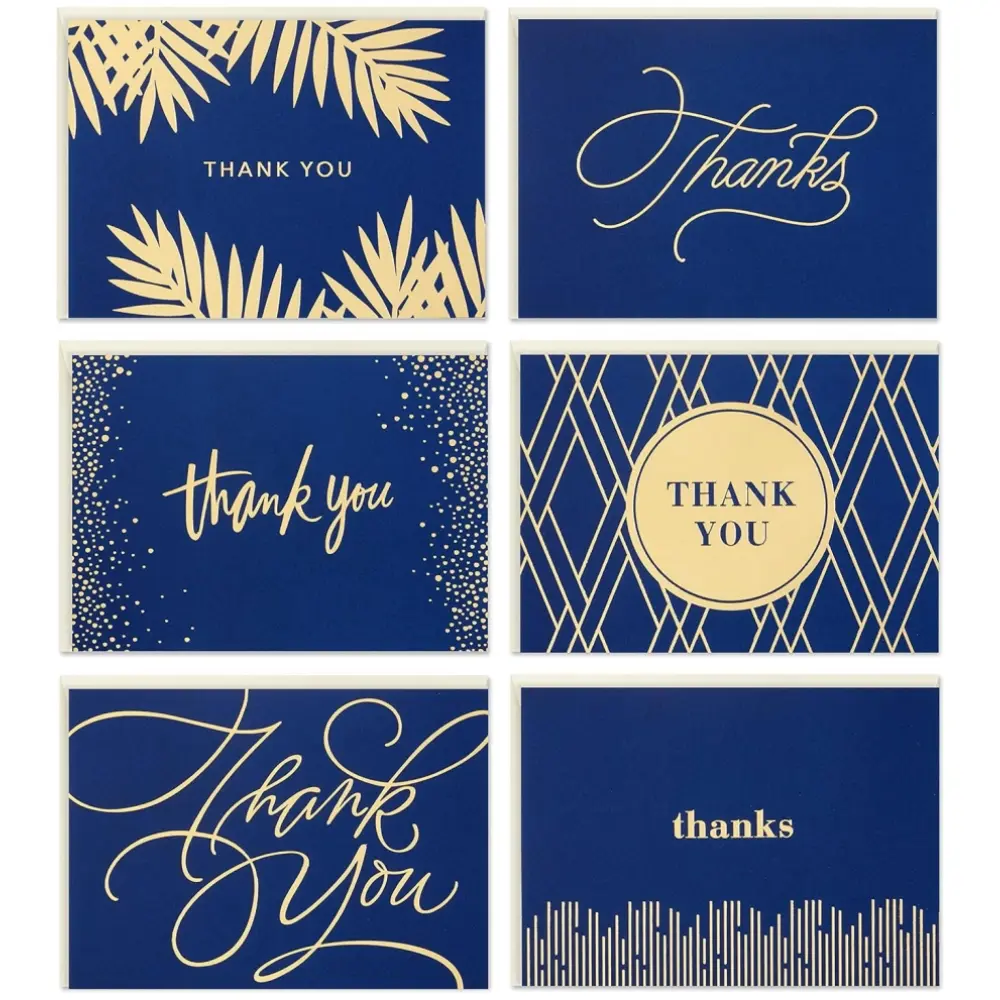 120PCS Navy Blue Thank You Cards and Envelopes Set 6 Designs, Self-seal Closure, Suitable for Wedding, Birthday, Anniversary, Graduation