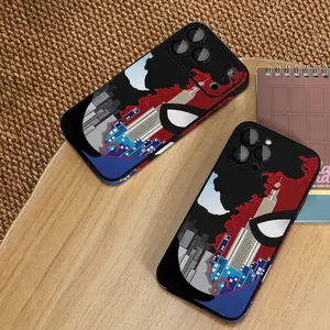 1PC Abstract City Silhouette Red and Black Contrast Spider-Man Pattern PU Leather Protective Phone Case with Lens Protector for iPhone 17/17Pro/17ProMax/17Air/16/16Pro/16ProMax/15/15Pro/15ProMax/14/13/13Pro/13ProMax/12/12ProMax/11