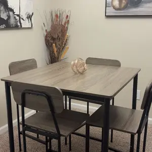 Dining Table Set for 4, Retro Kitchen Table and Chairs Set for 4, Metal Frame, Space-Saving Table and Chairs Set of 4 for Small Place, Living Room, Breakfast Nook