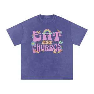Eat More Churros Oversized Retro Graphic Tee 90s Pastel Park Snack Shirt Snow Washed Acid Wash Streetwear Funny Ironic Trendy Vintage Cotton Soft Heavyweight Distressed Thrift Style 90s Y2K Styles Loose Short Sleeve TShirt  Unisex  Crewneck Womenswear