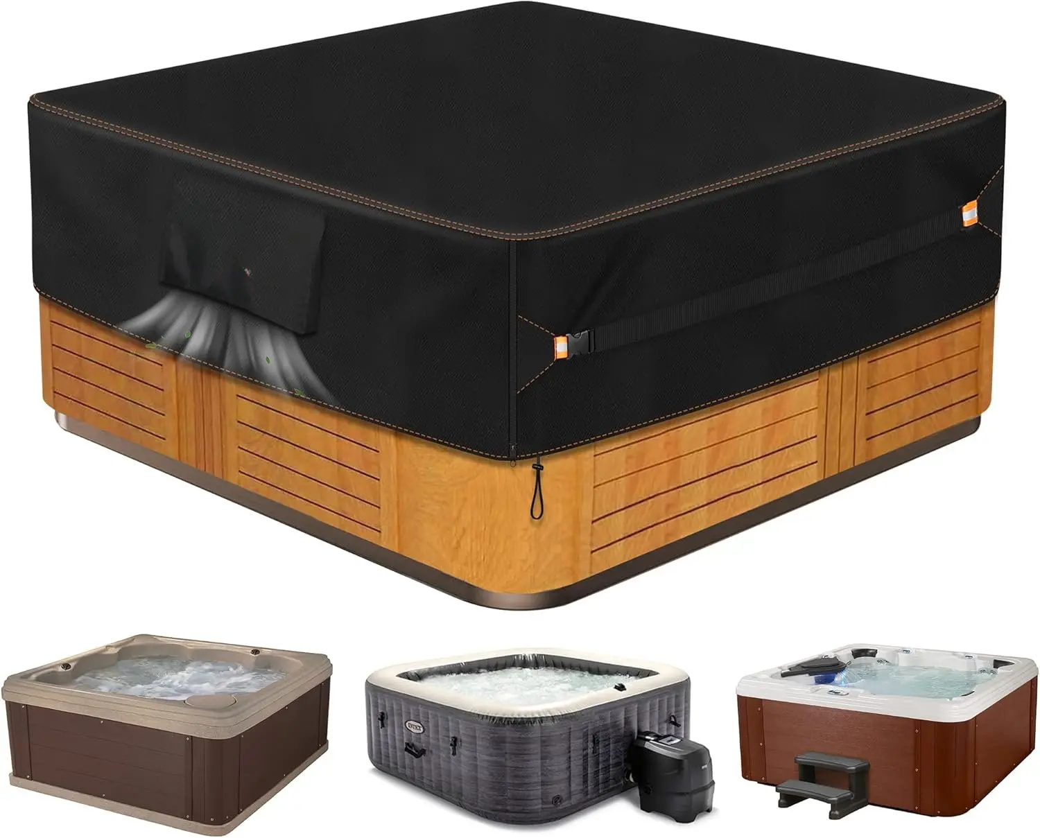 Outdoor  Hot Tub Cover  Square 86 x 86 inch fit 84 x 84 or 83 x 83 or 82 x 82 or 7 ft x 7 ft 420D Heavy Duty Cub Hot Tub Lid Protectors Protective Cover Cap