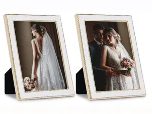 Sheffield Home Picture Frame 2 Pack Faux Leather & Metal Display for 4x6 or 5x7 Photos Modern Home Décor Ivory Quality Materials Clear Glass Front