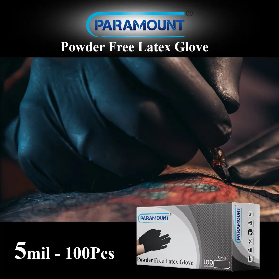 Paramount Black Latex Disposable Gloves Powder Free 5mil (1000 PCS) Cleaning Hand Comfortable Industrial