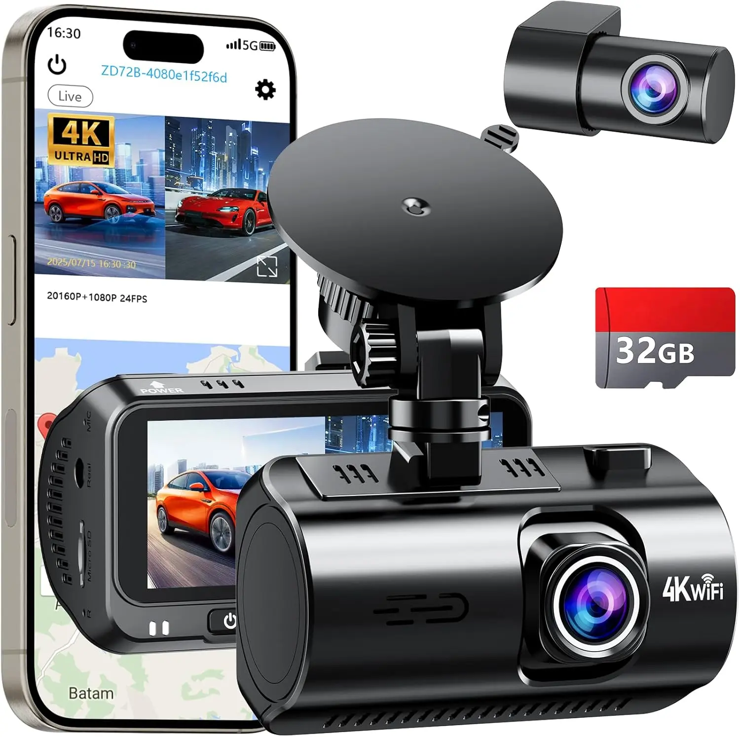 3 Channel Dash Cam, Dash Cam Front Rear Inside, Car Camera for Rideshare