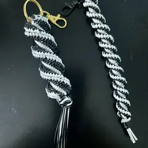 2 for 1! Black and White Boondoggle Colorful Bag Charms with Plastic Lanyard String Adorable Spiral Stitch Design Nostalgic Collectibles