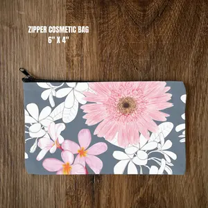 Zipper Cosmetic Bag - Gray Floral