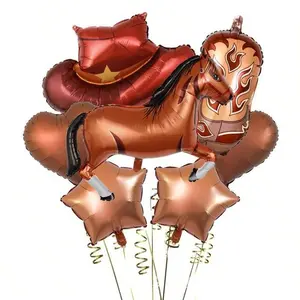 7pcs Cowboy Party Decor Set, Boot Hat Horse Cow Print Aluminum Foil Balloons, Perfect for Cowboy Parties, Fun and Stylish Decoration