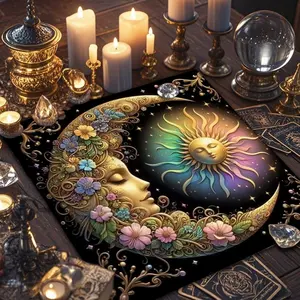 2D Creative Tablecloth, 1 Count Flower Moon Pattern Tablecloth, Altar Cloth for Divination, Party Game Decoration, Party Supplies