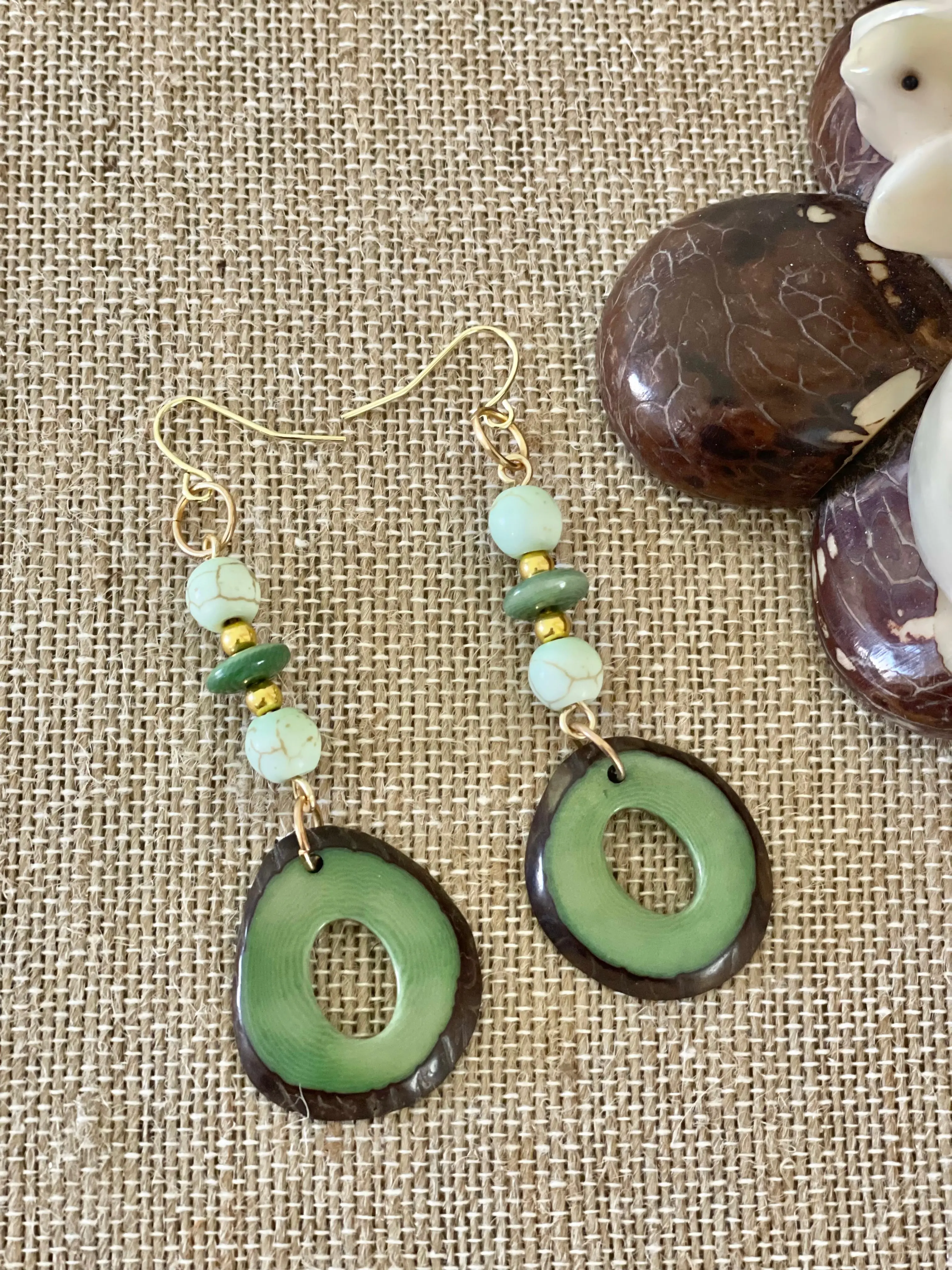 Green Tagua Nut Earrings
