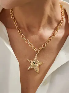 Women's Minimalist Vintage Punk Style Star Pentagram Pendant Necklace Plated Thick Chain Jewelry Accessory Female Party Fashion Necklace