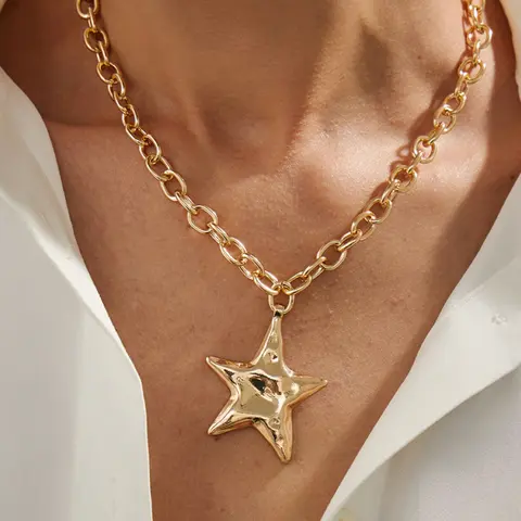 Women's Minimalist Vintage Punk Style Star Pentagram Pendant Necklace Plated Thick Heavy Chain Jewelry Accessory Female Party Fashion Necklace Chunky Chain Necklace Statement Necklace