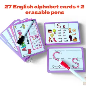 Reusable Phonics Alphabet Cards for Preschoolers—27 double-sided waterproof cards with 2 erasable markers; early preschool learning tools and memory aids, Star