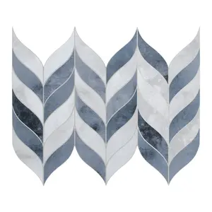 INNO STICKERS 10-Sheet Peel and Stick Leaf Waterjet Backsplash Tile, Blue Cement Looks Self-Adhesive Wall Mosaic Tiles, Stick on Backsplash for Kitchen, Bathroom, Fireplace