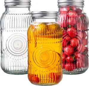 Wide Mouth Mason Jars 64 oz, 3 Pack Large Half Gallon Mason Jars with Airtight Lids and Bands, Clear Glass Canning Jars for Preserving, Pickling, Fermenting, Meal Prep & DIY Crafts (Sunflower)