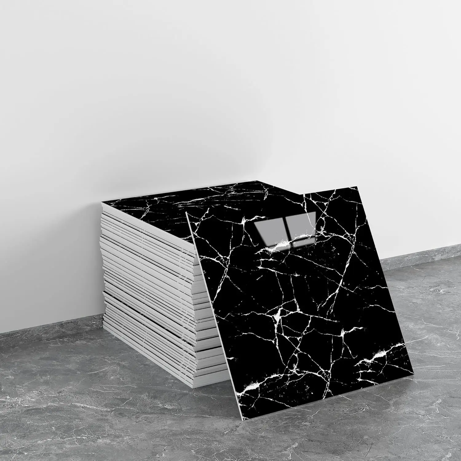 10/20pcs marble ready-to-peel waterproof PVC shower wall panels, bathroom split-proof tiles, Peel Stick Tiles, tiled wall suitable for bedrooms and kitchens, Kitchen Bathroom Decoration, Home Decor, 30 cm x 30 cm (black,19.4 square feet)