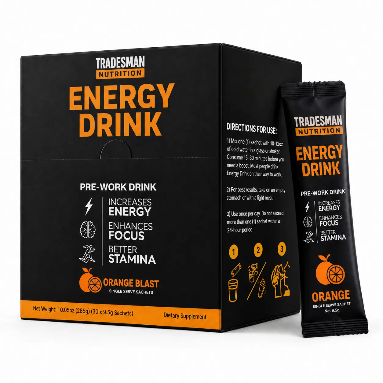 Energy Drink On-The-Go Stick Pack For Blue-Collar Workers