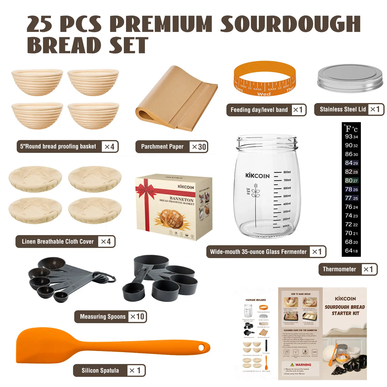 【Combo Set】25PCS (5'' Banneton*4+35OZ Fermenter*1)